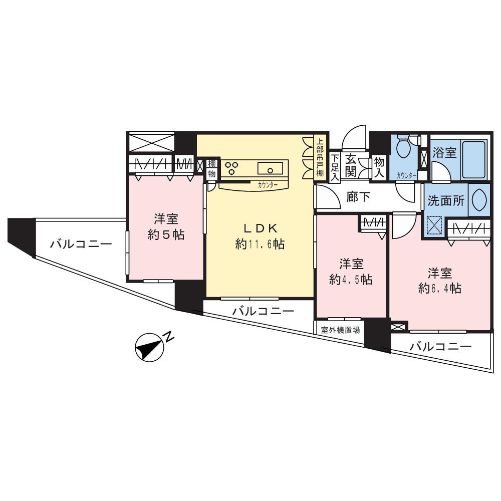 Floor plan. 3LDK, Price 43,800,000 yen, Occupied area 62.84 sq m , Balcony area 11.18 sq m