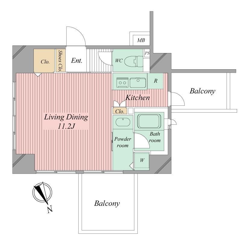 Floor plan. 1K, Price 24,800,000 yen, Occupied area 36.01 sq m , Balcony area 9.91 sq m