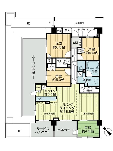 Floor plan. 3LDK + S (storeroom), Price 70,900,000 yen, Occupied area 97.47 sq m , Balcony area 14.35 sq m