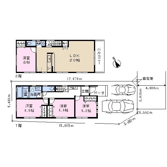 Floor plan. 51,800,000 yen, 3LDK, Land area 60.36 sq m , Building area 96.04 sq m