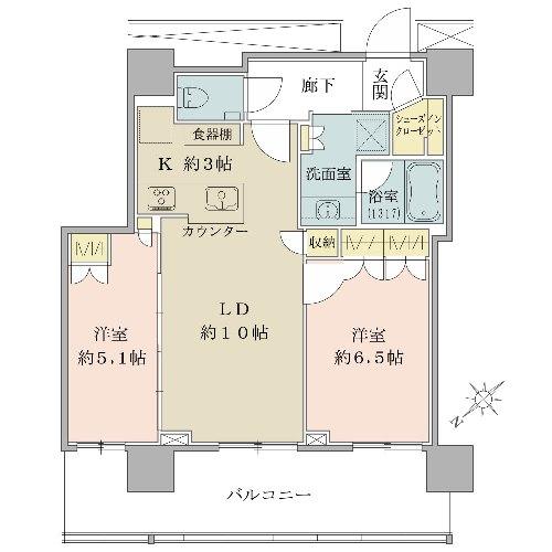 Floor plan. 2LDK, Price 39,800,000 yen, Occupied area 58.15 sq m , Balcony area 14.31 sq m