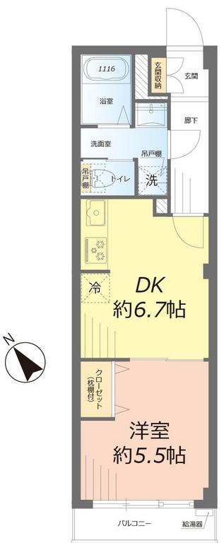 Floor plan. 1DK, Price 11,980,000 yen, Occupied area 33.07 sq m , Balcony area 2.8 sq m
