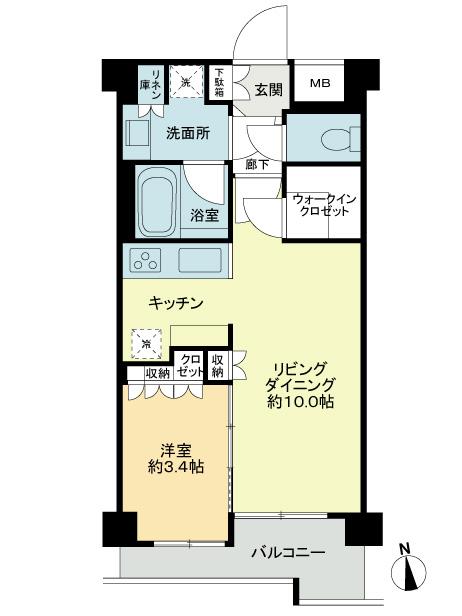Floor plan. 1LDK, Price 25,800,000 yen, Occupied area 33.93 sq m , Balcony area 4.24 sq m floor plan
