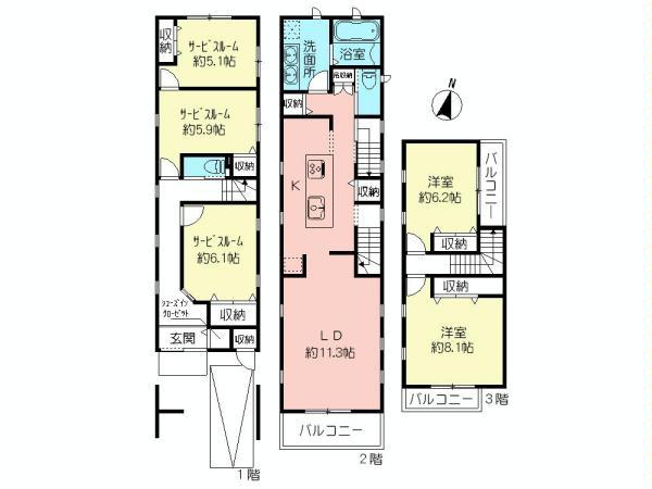 Floor plan. 62,500,000 yen, 2LDK + 3S (storeroom), Land area 98.92 sq m , Building area 131.88 sq m