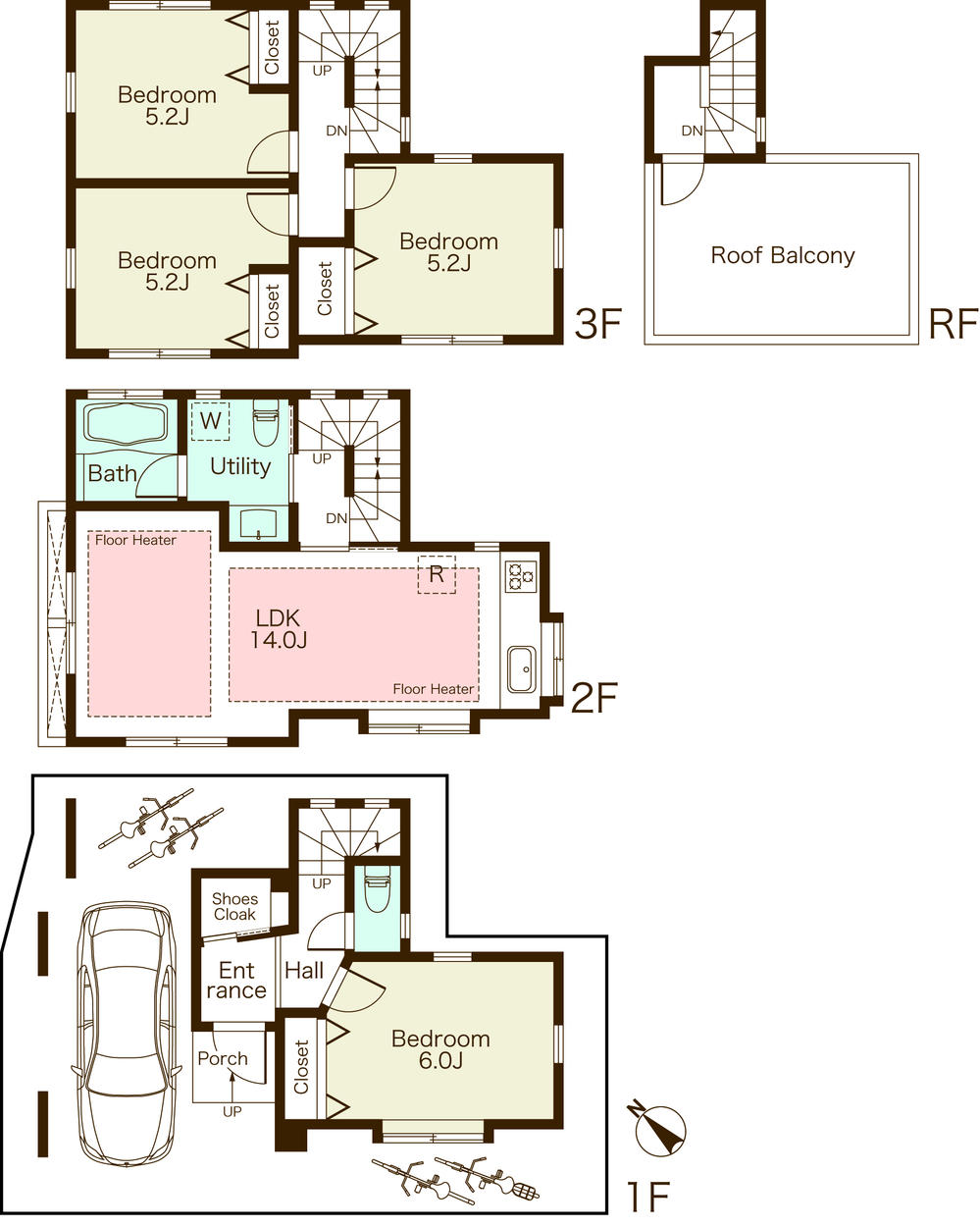 Floor plan. 48,800,000 yen, 4LDK, Land area 59.75 sq m , Building area 94 sq m roof balcony 4LDK Shoes cloak rooms