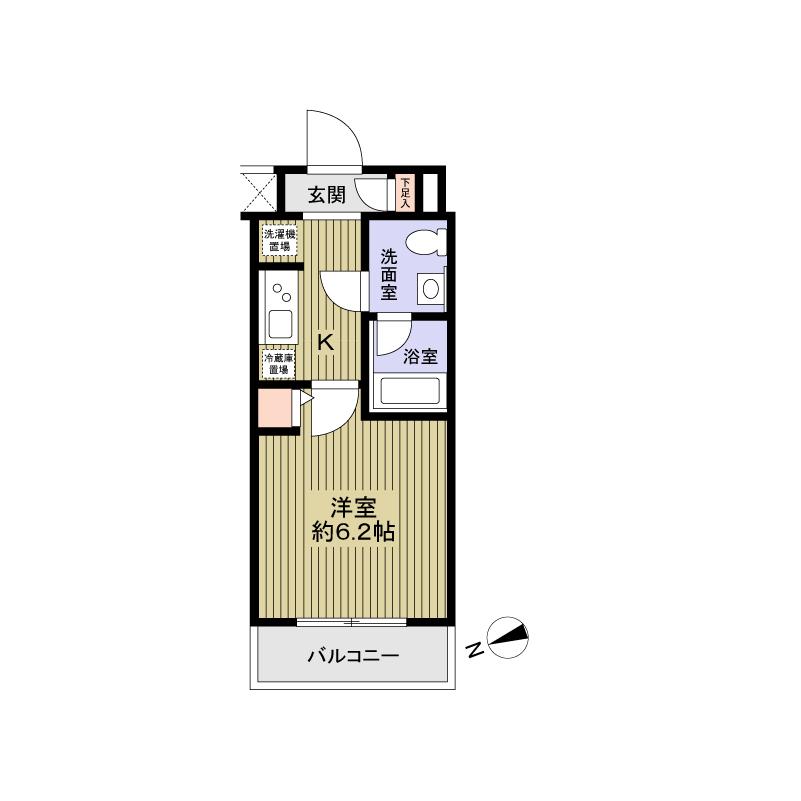 Floor plan. 1K, Price 20.8 million yen, Occupied area 21.23 sq m , Balcony area 3 sq m