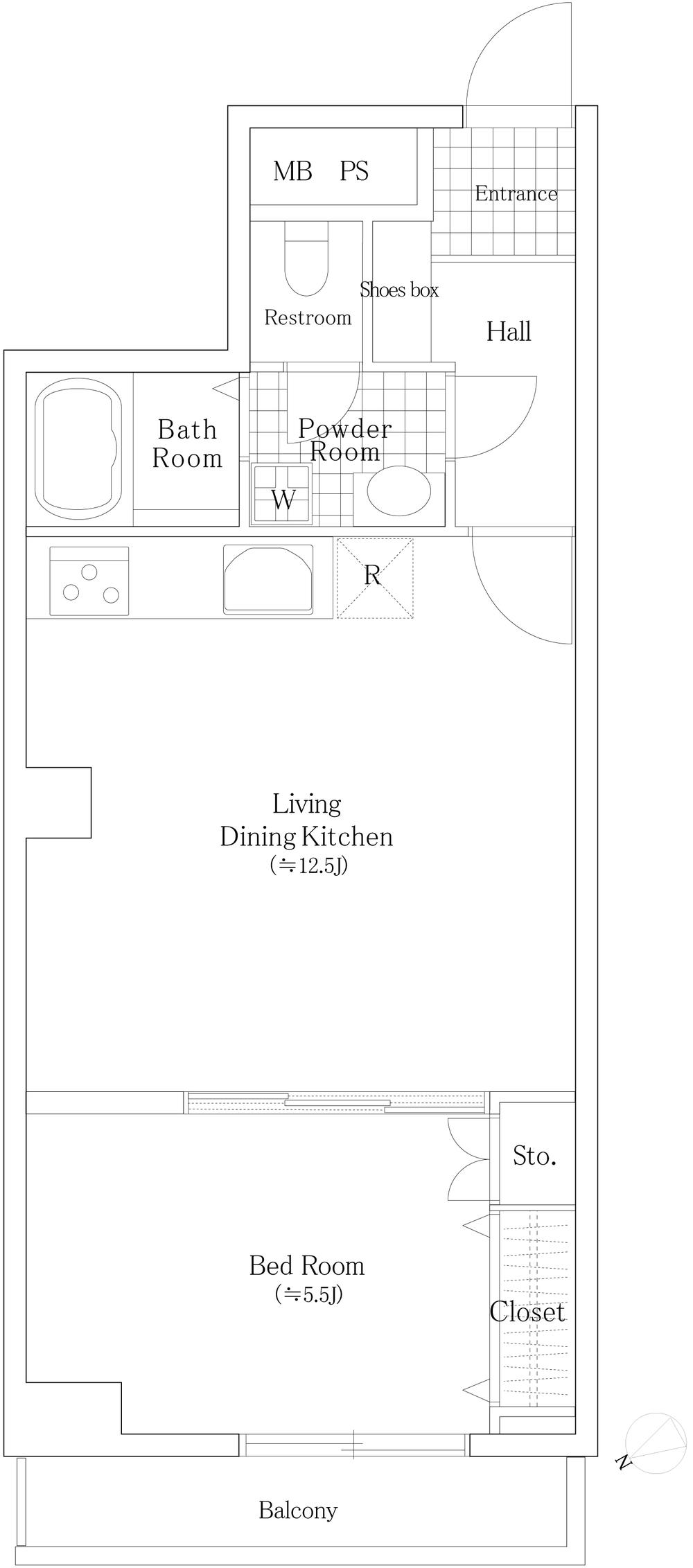 Floor plan. 1LDK, Price 21,800,000 yen, Occupied area 46.07 sq m , Balcony area 4.23 sq m