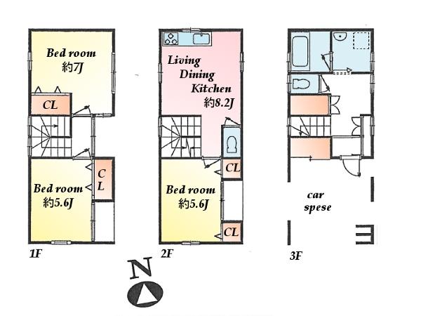 Floor plan. 47,800,000 yen, 3LDK, Land area 54.01 sq m , Building area 79.38 sq m