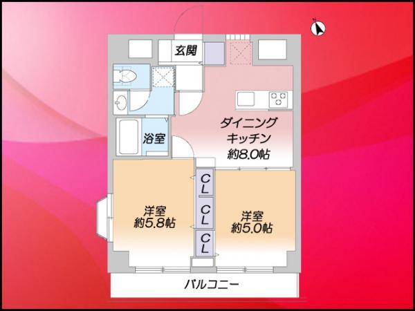 Floor plan. 2LDK, Price 23,900,000 yen, Occupied area 42.88 sq m , It is a good 2LDK balcony area 5.4 sq m usability