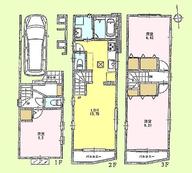Floor plan. 42,800,000 yen, 3LDK, Land area 48.51 sq m , Building area 95.57 sq m