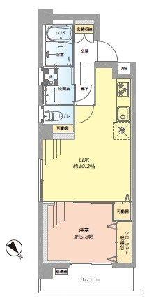 Floor plan. 1LDK, Price 21,980,000 yen, Occupied area 39.02 sq m , Balcony area 5.25 sq m of Mato