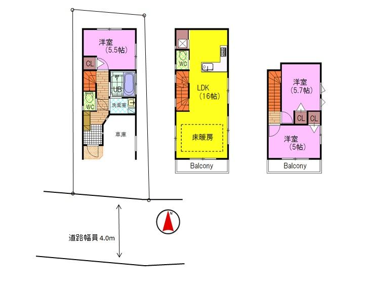 Floor plan. 41,500,000 yen, 3LDK, Land area 53.89 sq m , Building area 78.05 sq m