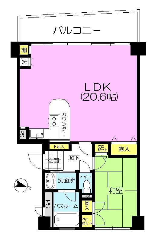 Floor plan. 1LDK, Price 4.9 million yen, Footprint 60.5 sq m , Balcony area 11.81 sq m