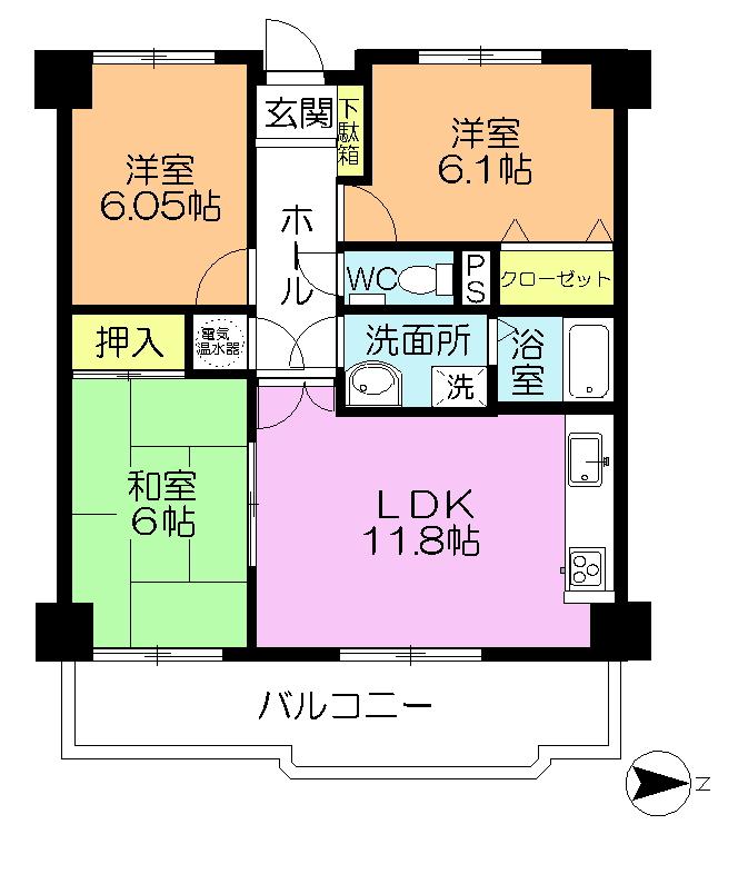 Floor plan. 3LDK, Price 8.9 million yen, Occupied area 67.55 sq m , Balcony area 13.16 sq m