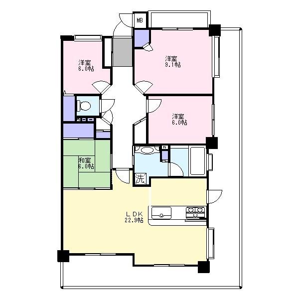 Floor plan. 4LDK, Price 29,800,000 yen, Footprint 108.74 sq m , Balcony area 39.28 sq m