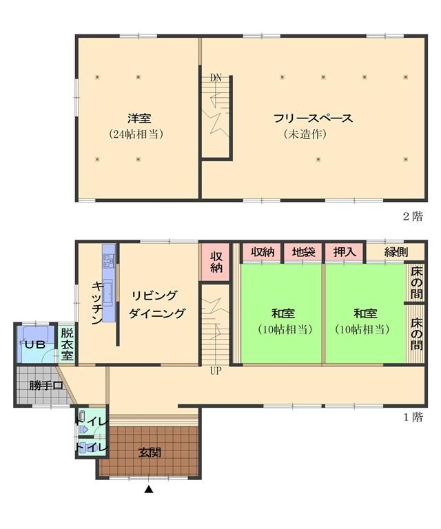 Floor plan. 10.8 million yen, 4LDK, Land area 454.6 sq m , Building area 254.53 sq m 2 floor Not fixtures First floor interior unfinished