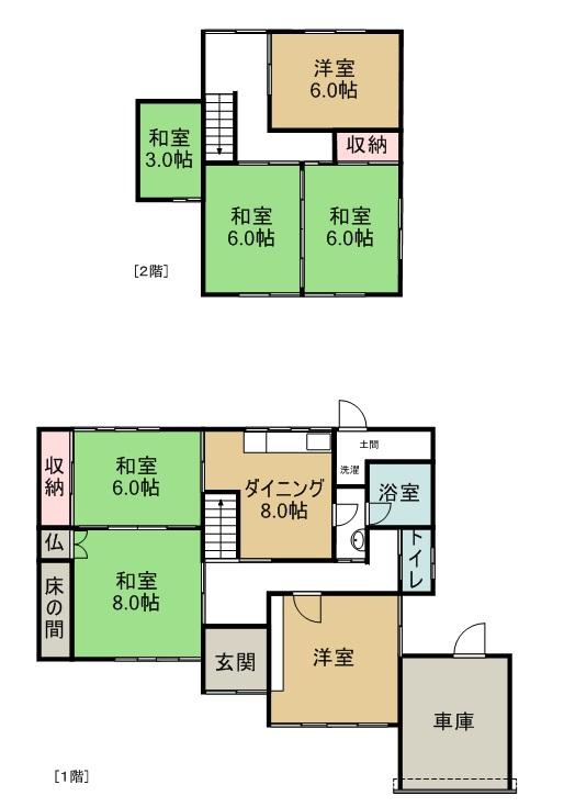 Floor plan. 7.8 million yen, 6DK + S (storeroom), Land area 170.89 sq m , Building area 120.05 sq m