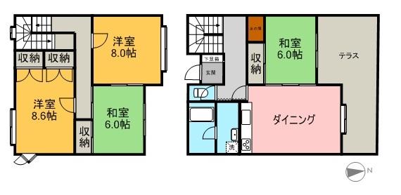 Floor plan. 4DK, Price 9.5 million yen, Occupied area 96.04 sq m , Balcony area 12.96 sq m