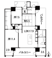 Floor: 3LDK + PU (private utility), the occupied area: 114.43 sq m