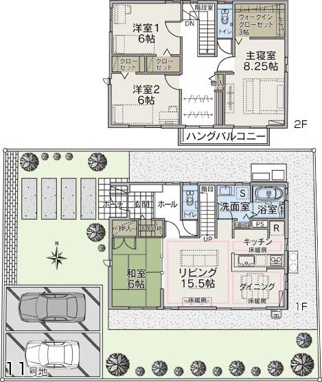 Floor plan.  [No. 11 place] So we have drawn on the basis of the Plan view] drawings, Plan and the outer structure ・ Planting, such as might actually differ slightly from.  Also, furniture ・ Car, etc. are not included in the price. 