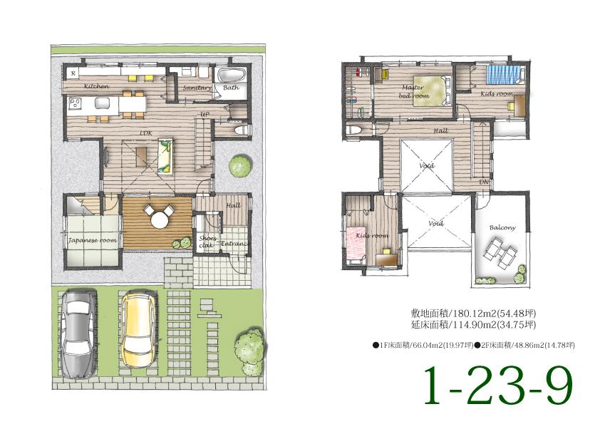 Floor plan. (1-23-9 No. land), Price 36,895,000 yen, 4LDK, Land area 180.12 sq m , Building area 114.9 sq m