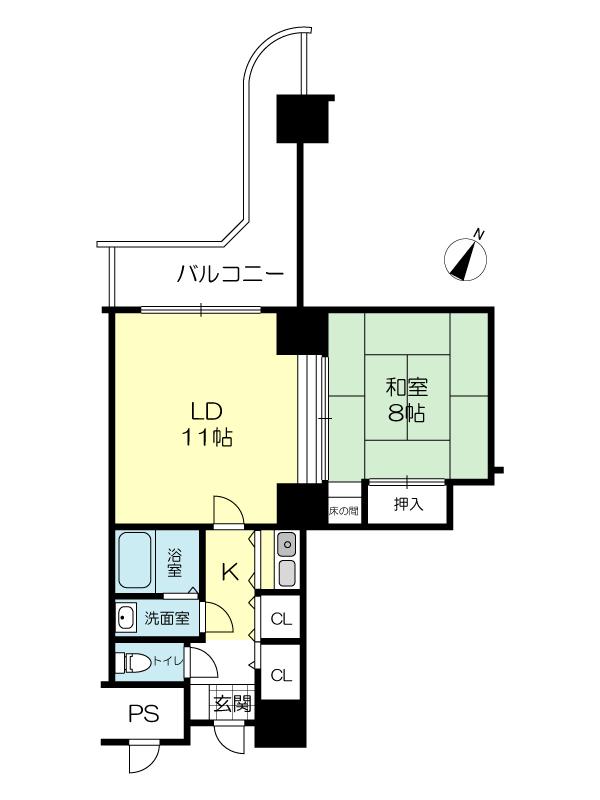 Floor plan. 1LDK, Price 2 million yen, Occupied area 50.48 sq m , Balcony area 11.21 sq m