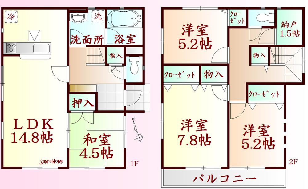 Floor plan. (1 Building), Price 16.8 million yen, 4LDK+S, Land area 166.73 sq m , Building area 95.98 sq m