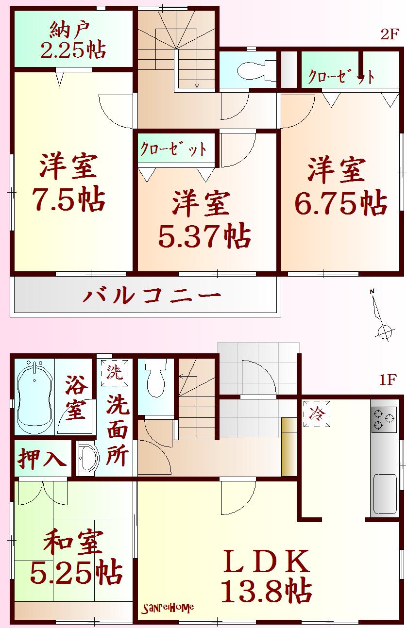 Floor plan. (Building 2), Price 15.8 million yen, 4LDK+S, Land area 166.73 sq m , Building area 91.93 sq m