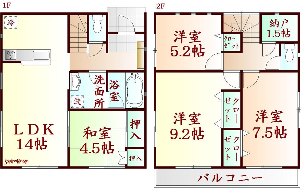 Floor plan. 15.8 million yen, 4LDK + S (storeroom), Land area 166.55 sq m , Building area 95.58 sq m typhoon and earthquakes, Also a strong fire! Strong and long-lasting! Dairaito method