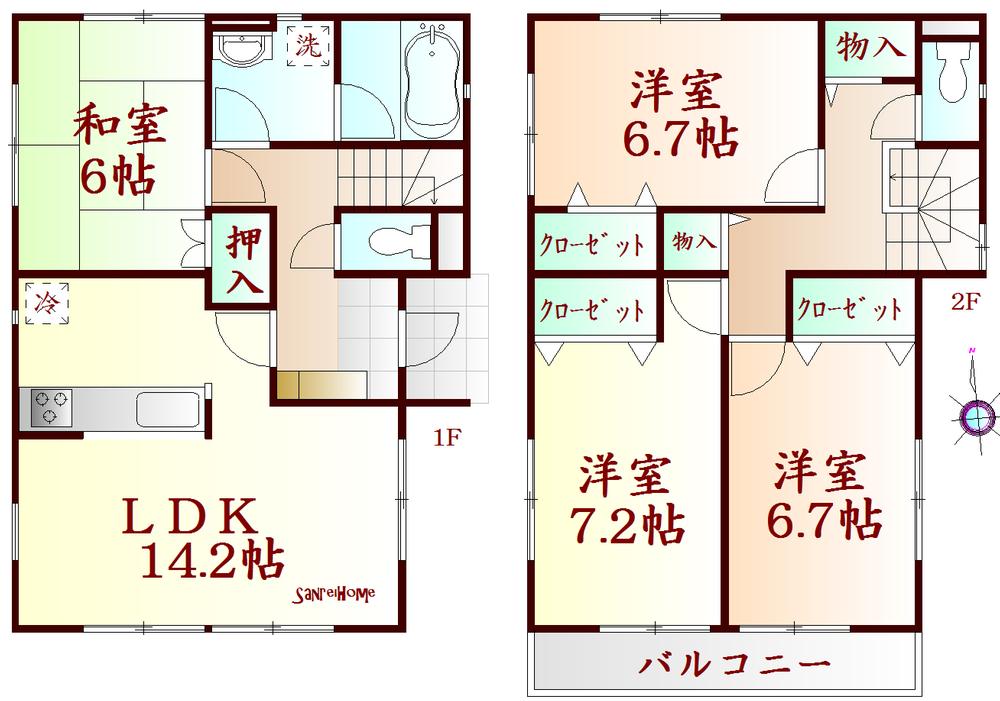 Floor plan. (Building 2), Price 22.5 million yen, 4LDK, Land area 180.07 sq m , Building area 98.41 sq m