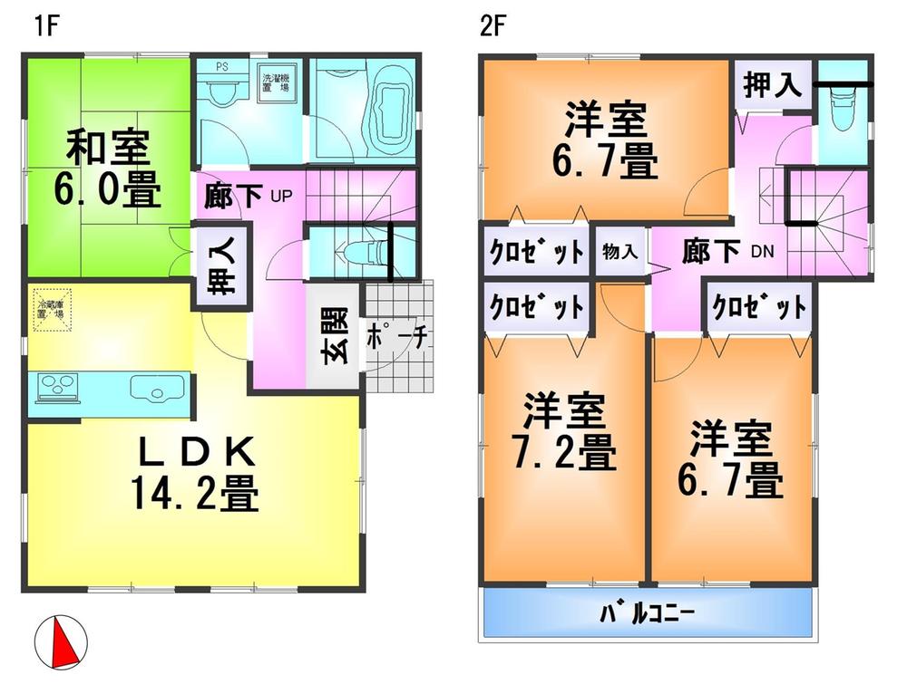 Floor plan. 22.5 million yen, 4LDK, Land area 180.07 sq m , Building area 98.41 sq m