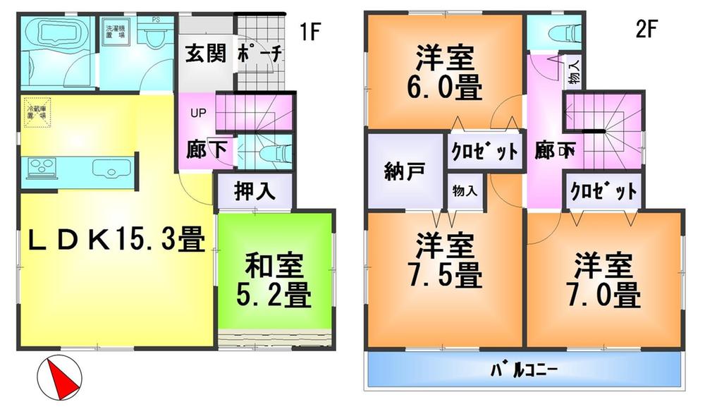Floor plan. 22,800,000 yen, 4LDK + S (storeroom), Land area 201.51 sq m , Building area 96.39 sq m
