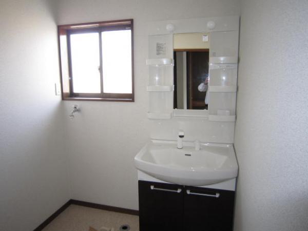 Wash basin, toilet. Vanity with new shower