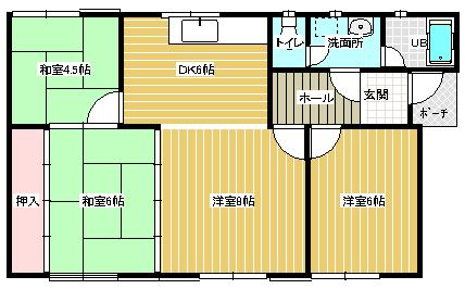 Floor plan. 9,450,000 yen, 4DK, Land area 232 sq m , Building area 64.49 sq m