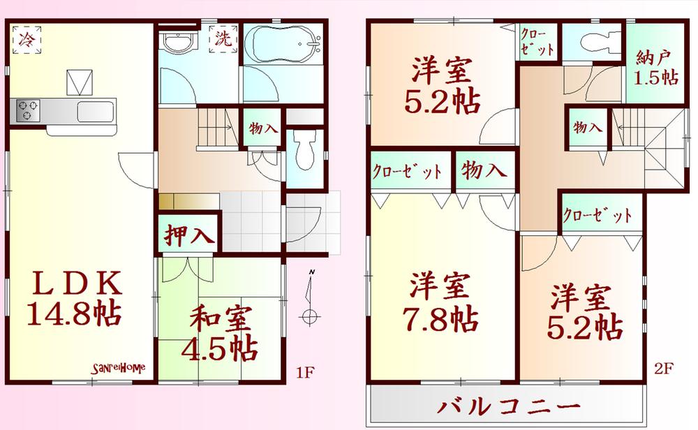 Floor plan. (1 Building), Price 15.8 million yen, 4LDK+S, Land area 256.31 sq m , Building area 95.98 sq m