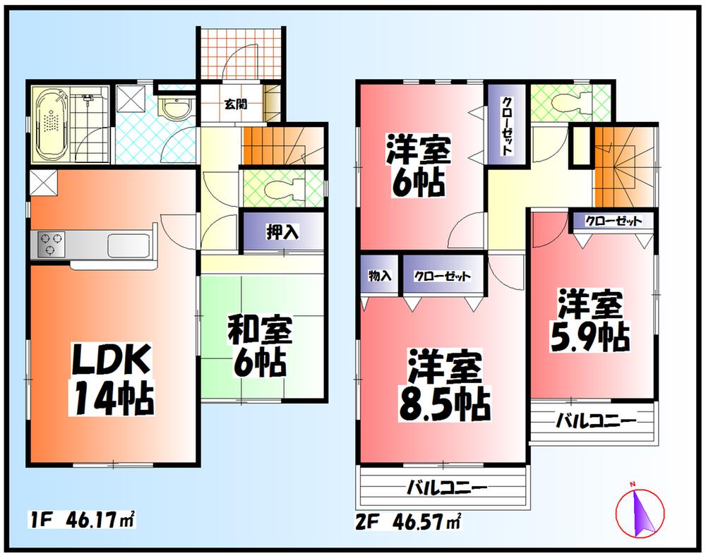 Floor plan. 18,800,000 yen, 4LDK, Land area 142.77 sq m , Building area 95.58 sq m