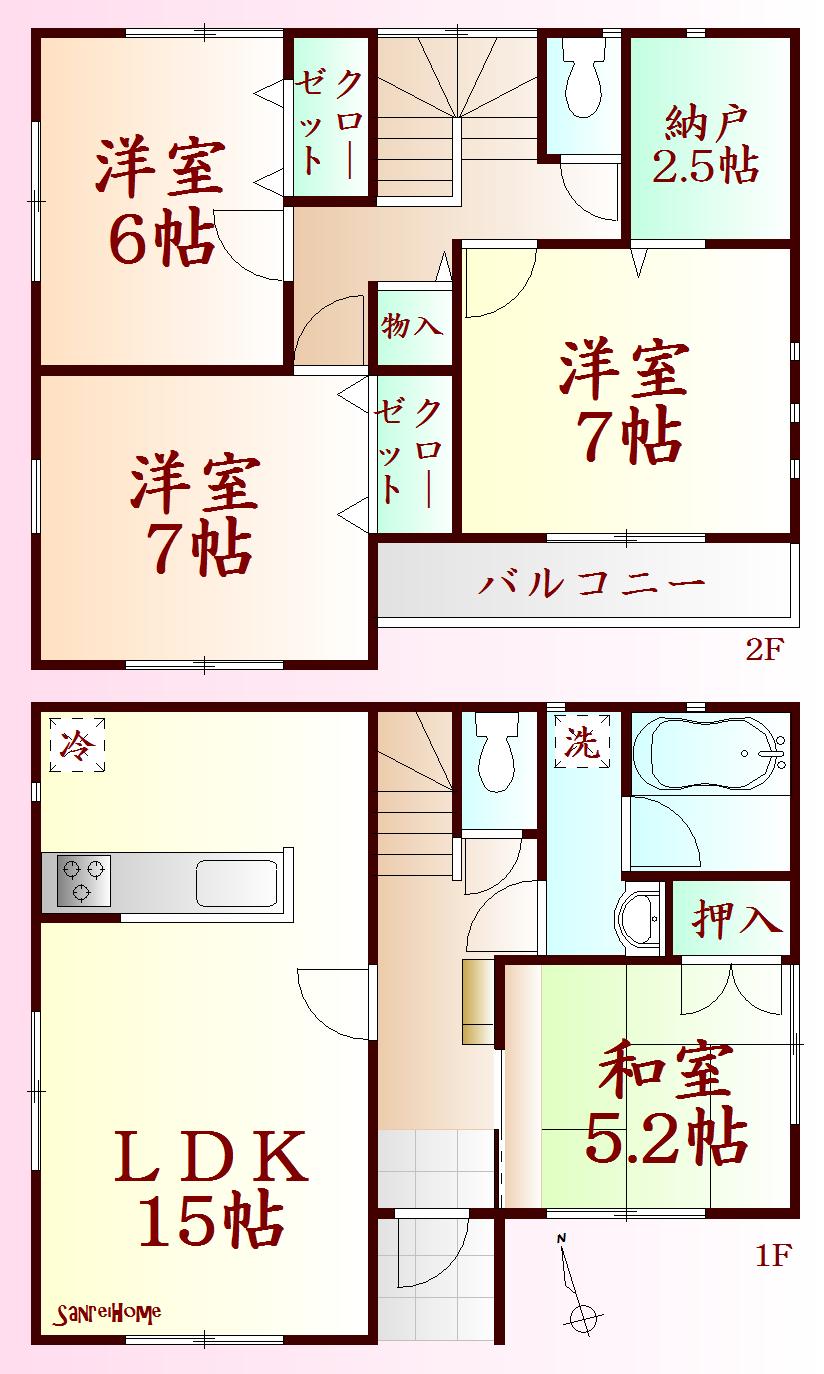 Floor plan. 22,800,000 yen, 4LDK + S (storeroom), Land area 146.22 sq m , Building area 96.79 sq m typhoon and earthquakes, Also a strong fire! Strong and long-lasting! Dairaito method