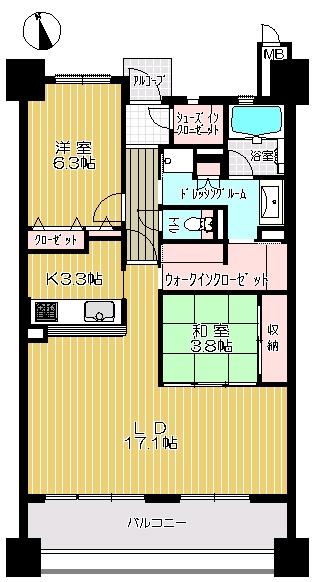 Floor plan. 2LDK, Price 19,800,000 yen, Occupied area 74.85 sq m , Balcony area 14 sq m