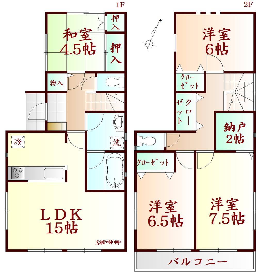 Floor plan. (Building 2), Price 16,900,000 yen, 4LDK+S, Land area 250.75 sq m , Building area 96.79 sq m