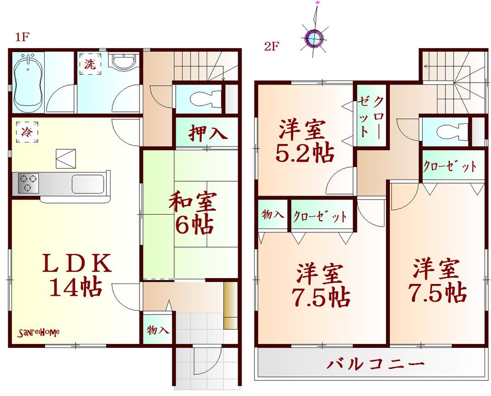 Floor plan. (Building 2), Price 20,900,000 yen, 4LDK, Land area 150.69 sq m , Building area 97.2 sq m