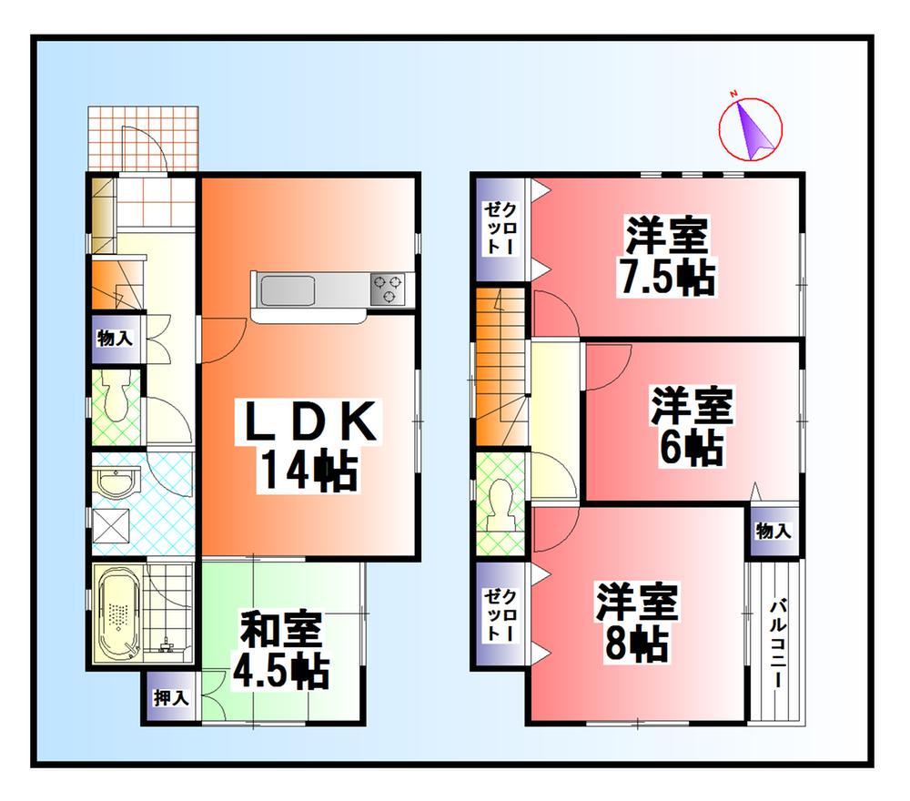 Floor plan. 18,800,000 yen, 4LDK, Land area 144.99 sq m , Building area 90.31 sq m