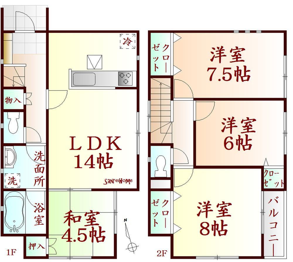 Floor plan. (1 Building), Price 18,800,000 yen, 4LDK, Land area 144.99 sq m , Building area 90.31 sq m