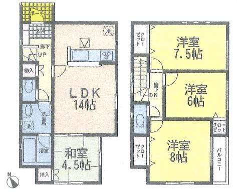 Floor plan. (1 Building), Price 18,800,000 yen, 4LDK, Land area 144.99 sq m , Building area 90.31 sq m