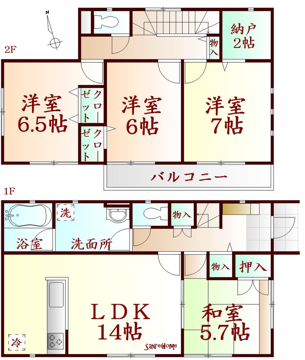 Floor plan. (Building 2), Price 19,800,000 yen, 4LDK+S, Land area 177.03 sq m , Building area 96.39 sq m