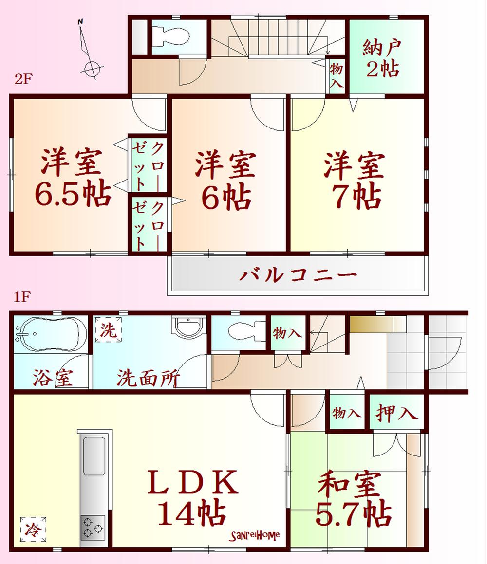 Floor plan. 21,800,000 yen, 4LDK + S (storeroom), Land area 177.03 sq m , Building area 96.39 sq m typhoon and earthquakes, Also a strong fire! Strong and long-lasting! Dairaito method