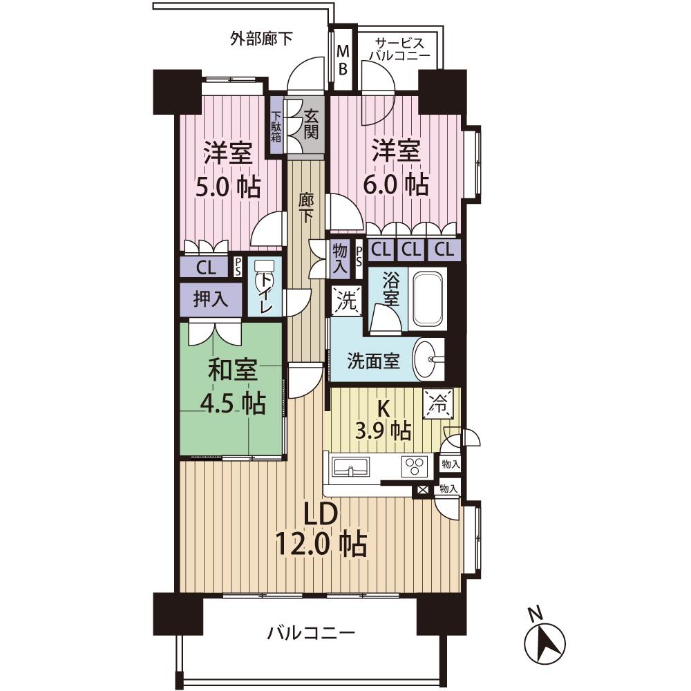 Floor plan. 3LDK, Price 17.8 million yen, Occupied area 72.15 sq m , Balcony area 12.02 sq m