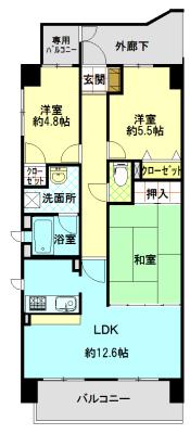 Floor plan. 3LDK, Price 15 million yen, Occupied area 65.54 sq m , Balcony area 9.9 sq m
