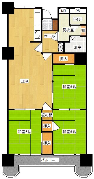 Floor plan. 3LDK, Price 6.5 million yen, Occupied area 75.77 sq m