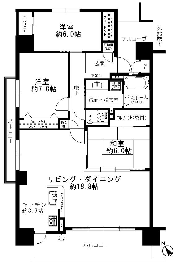 Floor plan. 3LDK, Price 21,200,000 yen, Occupied area 89.74 sq m , Balcony area 18.56 sq m