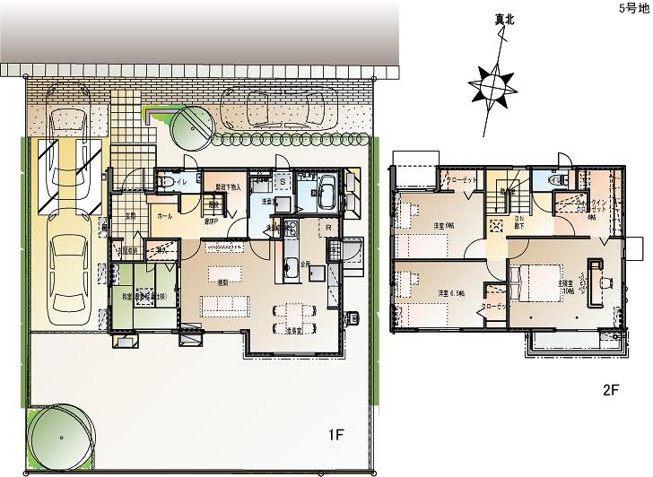 Floor plan.  [No. 5 areas] So we have drawn on the basis of the Plan view] drawings, Plan and the outer structure ・ Planting, such as might actually differ slightly from.  Also, furniture ・ Car, etc. are not included in the price. 